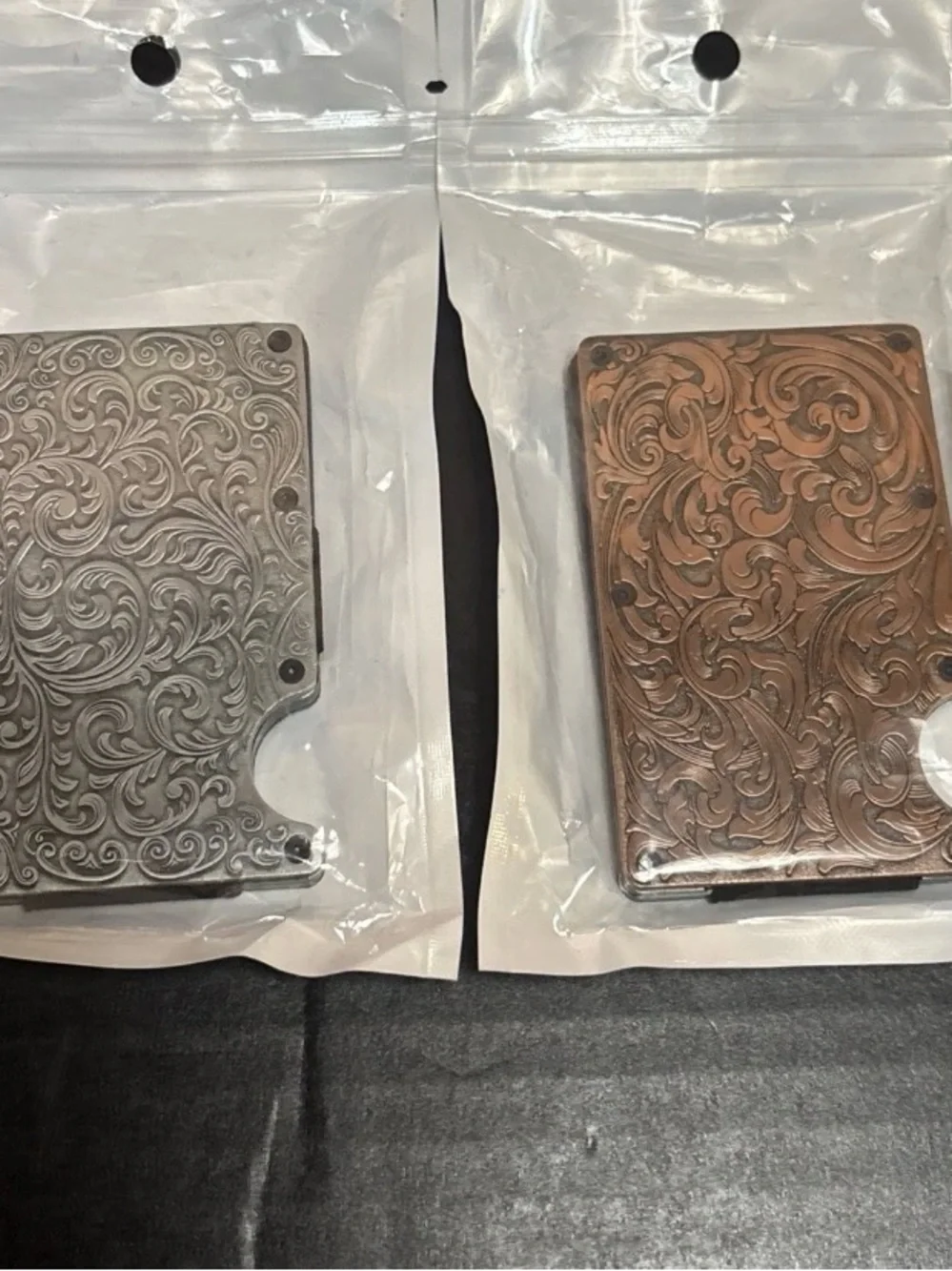 2 ITERA Copper And Silver Western Style Floral Engraved RFID Card Holder Wallet